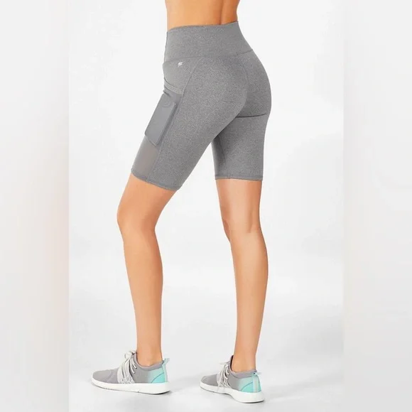 Fabletics Gray Bike Shorts High-Waisted Meshy Pockets Stretchy Active Comfort - Picture 3 of 9